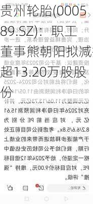 贵州轮胎(000589.SZ)：职工董事熊朝阳拟减持不超13.20万股股份