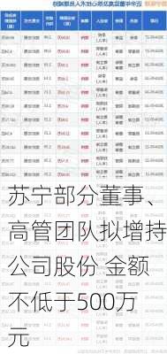 苏宁部分董事、高管团队拟增持公司股份 金额不低于500万元