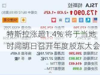 特斯拉涨超1.4% 将于当地时间明日召开年度股东大会