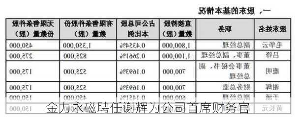 金力永磁聘任谢辉为公司首席财务官