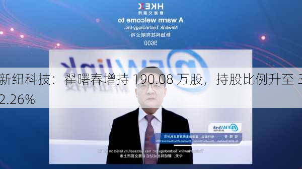 新纽科技：翟曙春增持 190.08 万股，持股比例升至 32.26%