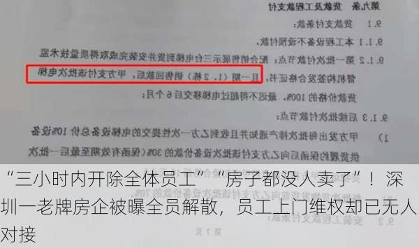 “三小时内开除全体员工”“房子都没人卖了”！深圳一老牌房企被曝全员解散，员工上门维权却已无人对接