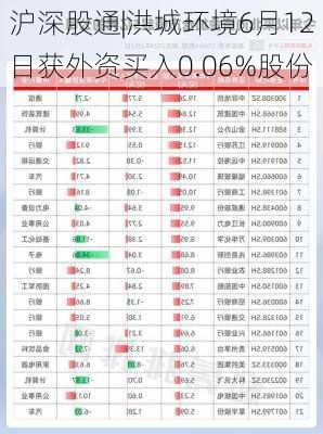 沪深股通|洪城环境6月12日获外资买入0.06%股份