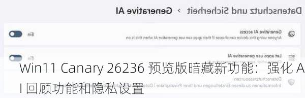 Win11 Canary 26236 预览版暗藏新功能：强化 AI 回顾功能和隐私设置