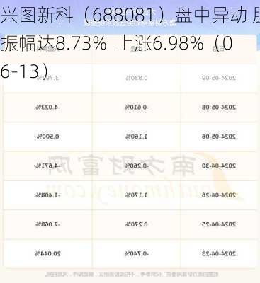 兴图新科（688081）盘中异动 股价振幅达8.73%  上涨6.98%（06-13）