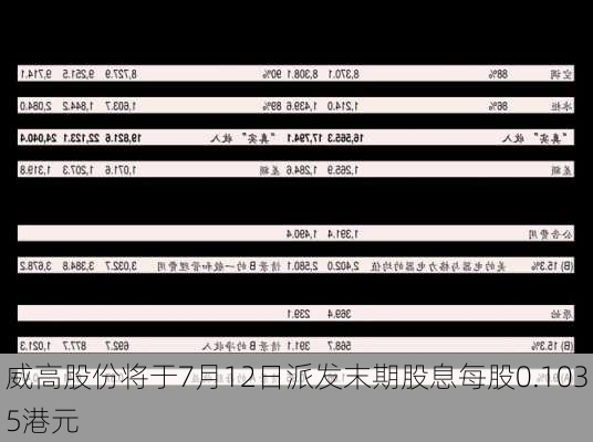 威高股份将于7月12日派发末期股息每股0.1035港元