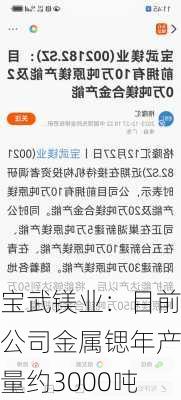 宝武镁业：目前公司金属锶年产量约3000吨