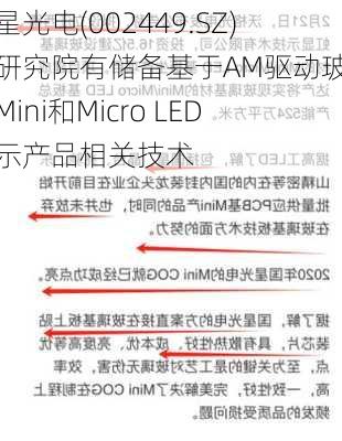 国星光电(002449.SZ)：研究院有储备基于AM驱动玻璃基Mini和Micro LED显示产品相关技术