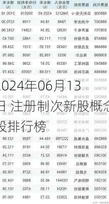 2024年06月13日 注册制次新股概念股排行榜