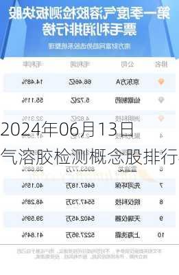 2024年06月13日 气溶胶检测概念股排行榜