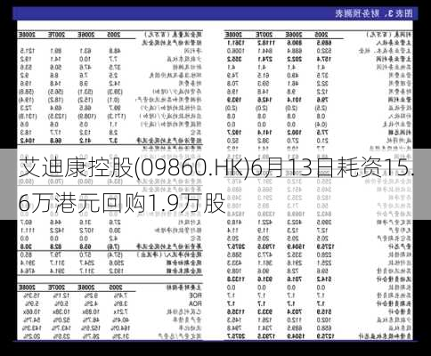 艾迪康控股(09860.HK)6月13日耗资15.6万港元回购1.9万股