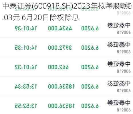 中泰证券(600918.SH)2023年拟每股派0.03元 6月20日除权除息