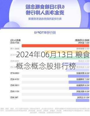 2024年06月13日 粮食概念概念股排行榜