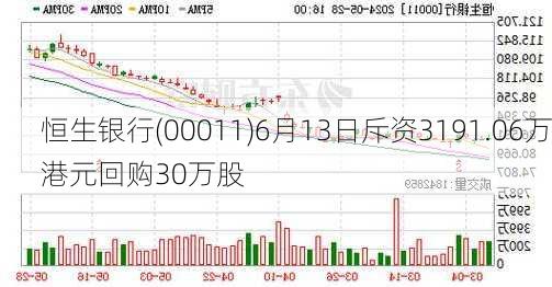 恒生银行(00011)6月13日斥资3191.06万港元回购30万股