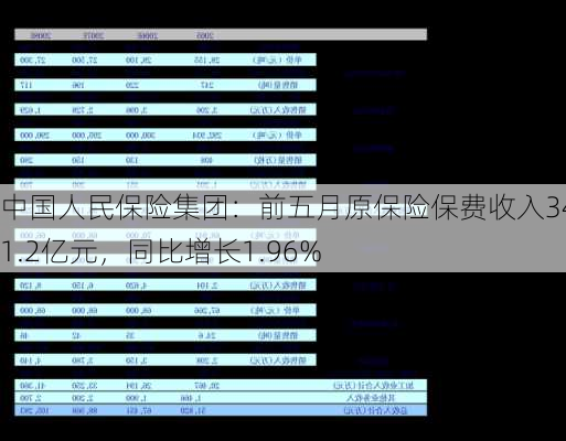 中国人民保险集团：前五月原保险保费收入3481.2亿元，同比增长1.96%