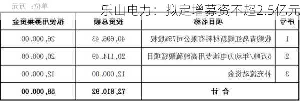 乐山电力：拟定增募资不超2.5亿元