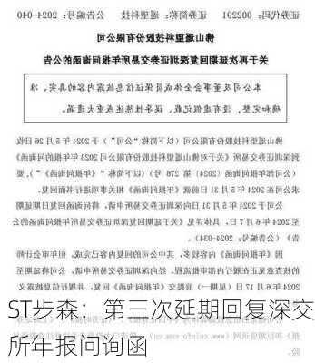 ST步森：第三次延期回复深交所年报问询函