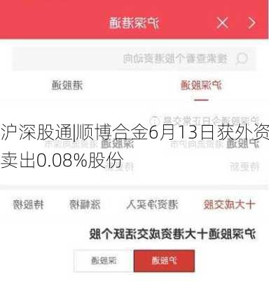 沪深股通|顺博合金6月13日获外资卖出0.08%股份