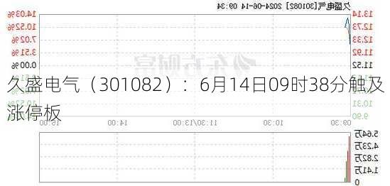 久盛电气（301082）：6月14日09时38分触及涨停板