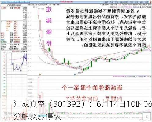 汇成真空（301392）：6月14日10时06分触及涨停板