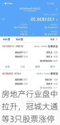 房地产行业盘中拉升，冠城大通等3只股票涨停