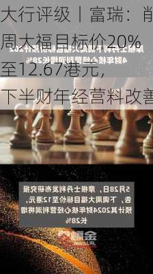 大行评级丨富瑞：削周大福目标价20%至12.67港元，下半财年经营料改善