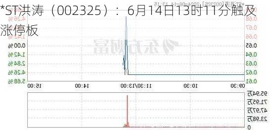 *ST洪涛（002325）：6月14日13时11分触及涨停板