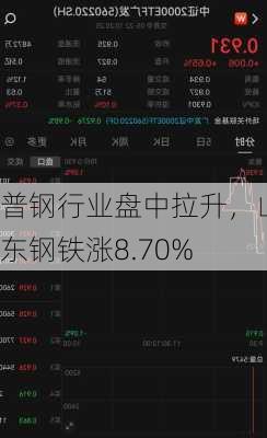 普钢行业盘中拉升，山东钢铁涨8.70%