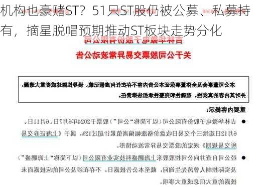 机构也豪赌ST？51只ST股仍被公募、私募持有，摘星脱帽预期推动ST板块走势分化