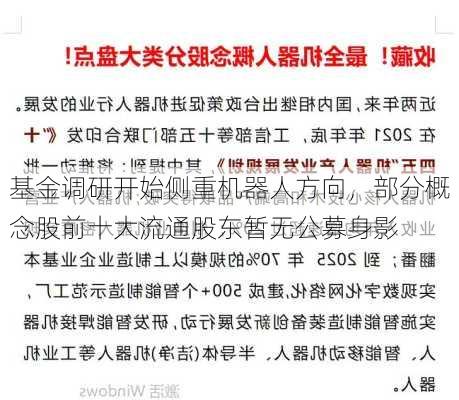 基金调研开始侧重机器人方向，部分概念股前十大流通股东暂无公募身影