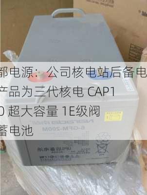 南都电源：公司核电站后备电源产品为三代核电 CAP1400 超大容量 1E级阀控蓄电池