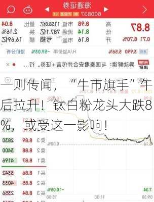 一则传闻，“牛市旗手”午后拉升！钛白粉龙头大跌8%，或受这一影响！