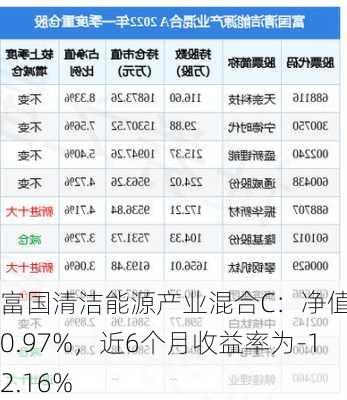 富国清洁能源产业混合C：净值下跌0.97%，近6个月收益率为-12.16%