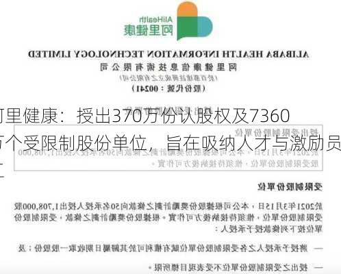 阿里健康：授出370万份认股权及7360万个受限制股份单位，旨在吸纳人才与激励员工