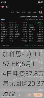 加科思-B(01167.HK)6月14日耗资37.8万港元回购20.37万股