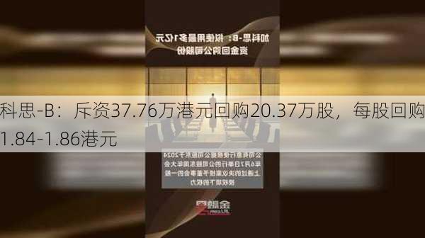 加科思-B：斥资37.76万港元回购20.37万股，每股回购价1.84-1.86港元