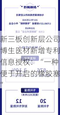 新三板创新层公司博生医材新增专利信息授权：“一种便于开启的橡胶塞”