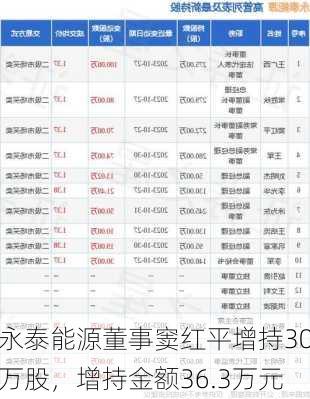 永泰能源董事窦红平增持30万股，增持金额36.3万元