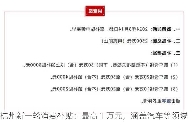 杭州新一轮消费补贴：最高 1 万元，涵盖汽车等领域