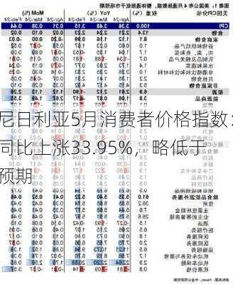 尼日利亚5月消费者价格指数：同比上涨33.95%，略低于预期