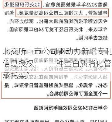 北交所上市公司驱动力新增专利信息授权：“一种蛋白质消化管承托架”