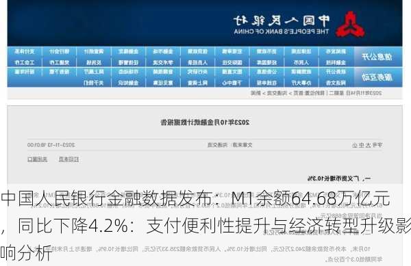 中国人民银行金融数据发布：M1余额64.68万亿元，同比下降4.2%：支付便利性提升与经济转型升级影响分析