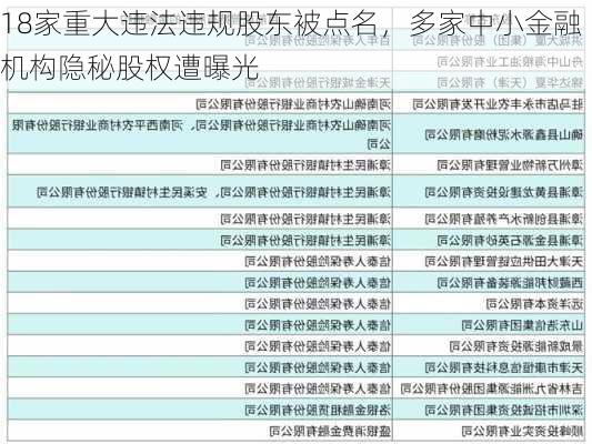 18家重大违法违规股东被点名，多家中小金融机构隐秘股权遭曝光