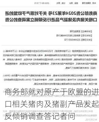 商务部就对原产于欧盟的进口相关猪肉及猪副产品发起反倾销调查答记者问