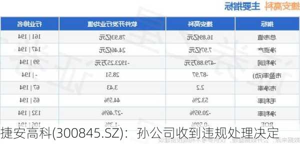 捷安高科(300845.SZ)：孙公司收到违规处理决定