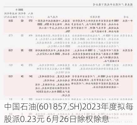 中国石油(601857.SH)2023年度拟每股派0.23元 6月26日除权除息