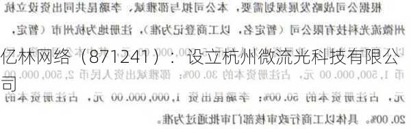 亿林网络（871241）：设立杭州微流光科技有限公司