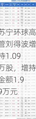 苏宁环球高管刘得波增持1.09万股，增持金额1.99万元