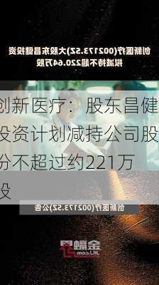 创新医疗：股东昌健投资计划减持公司股份不超过约221万股