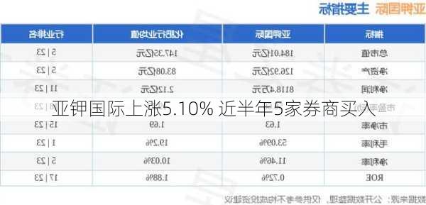 亚钾国际上涨5.10% 近半年5家券商买入